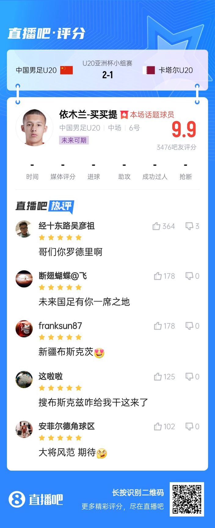  依木蘭+陳澤仕泰山中場(chǎng)連線！19歲依木蘭獲封：新疆布斯克茨！