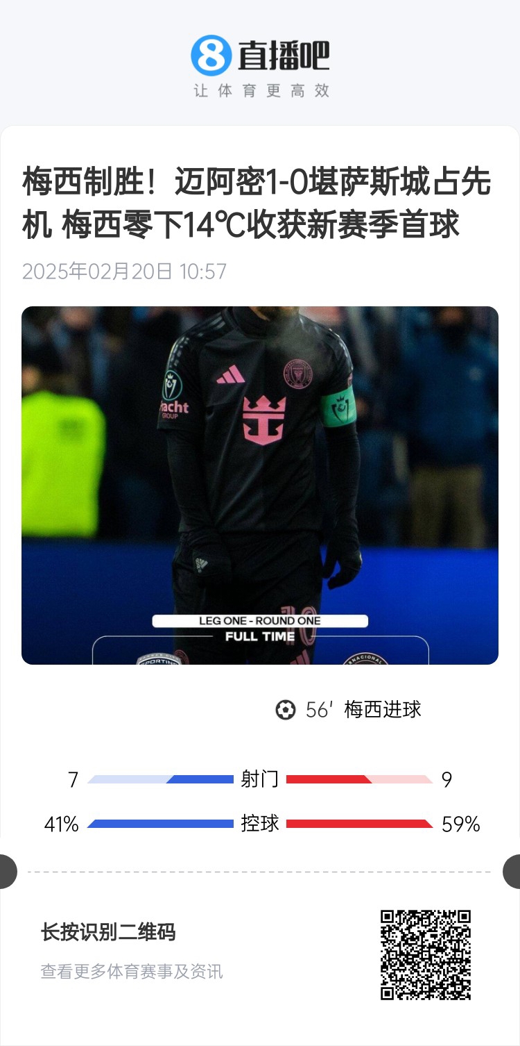  冰火兩重！梅西上一場-14℃進球，本場美職聯(lián)21°C