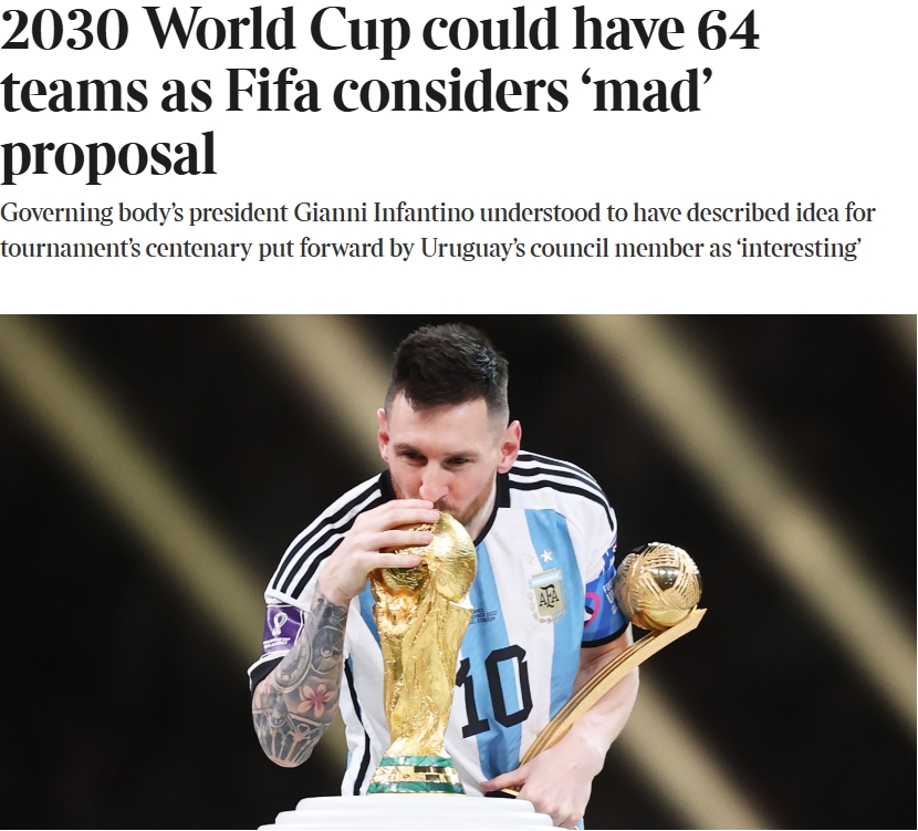  泰晤士：某官員稱2030世界杯擴軍64隊想法完全瘋狂，望盡快否決